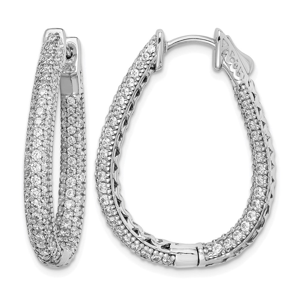 Sterling Shimmer Sterling Silver Rhodium-plated 242 Stone PavÂ - CZ In and Out Teardrop Hinged Hoop Earrings
