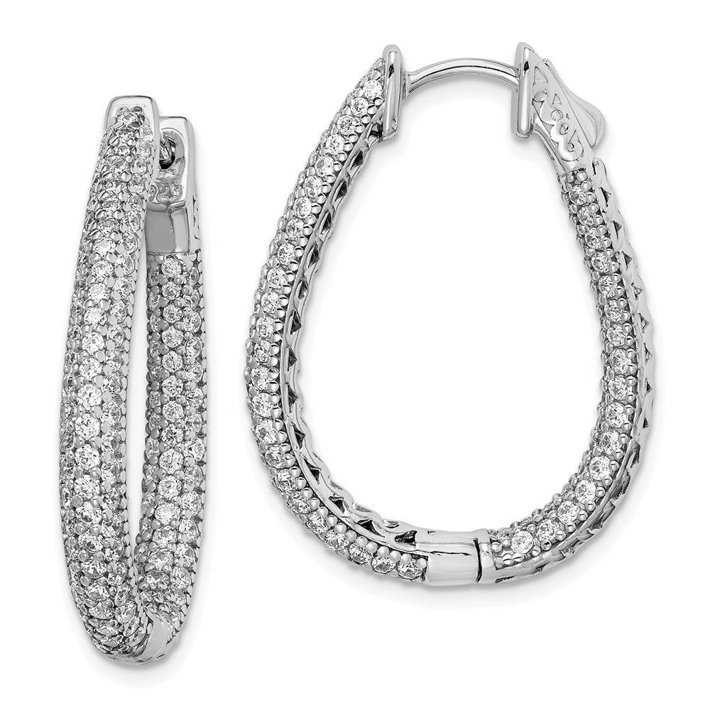 Sterling Shimmer Sterling Silver Rhodium-plated 242 Stone Pav - CZ In and Out Teardrop Hinged Hoop Earrings