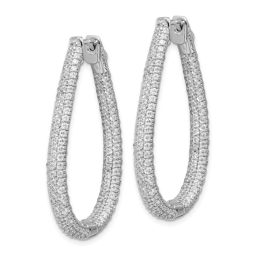 Sterling Shimmer Sterling Silver Rhodium-plated 308 Stone PavÂ - CZ In and Out Teardrop Hinged Hoop Earrings