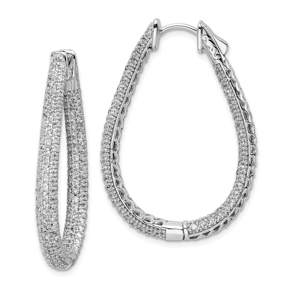 Sterling Shimmer Sterling Silver Rhodium-plated 308 Stone PavÂ - CZ In and Out Teardrop Hinged Hoop Earrings