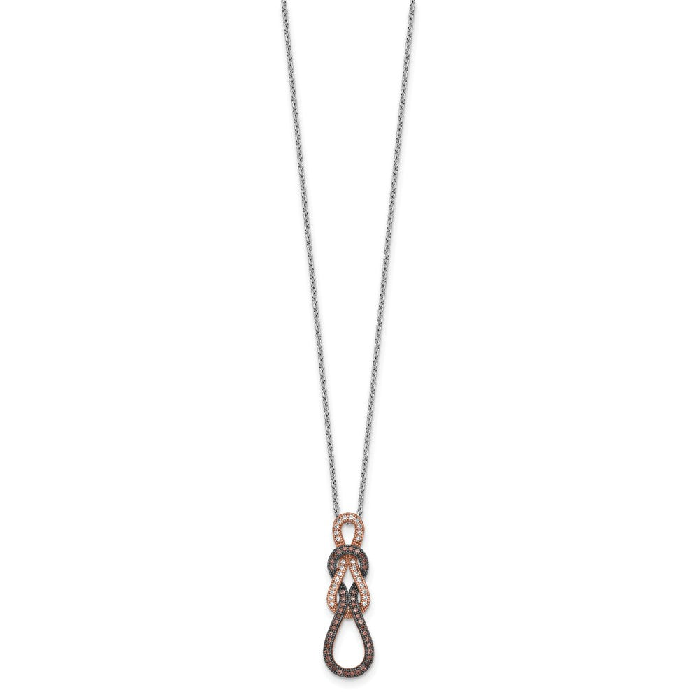 Brilliant Embers Sterling Silver Rose Gold-plated Rhodium-plated 68 Stone Micro Pav CZ Love Knot Necklace with 2 Inch Extender