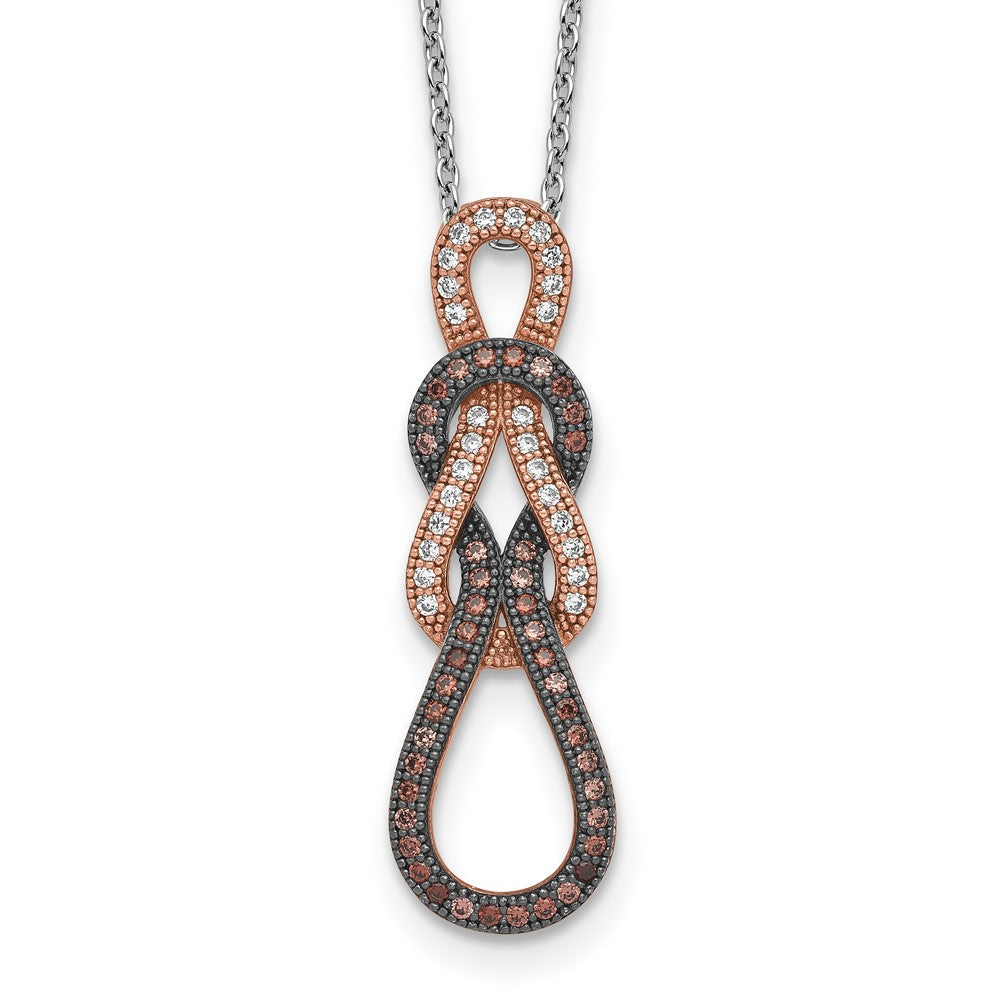 Brilliant Embers Sterling Silver Rose Gold-plated Rhodium-plated 68 Stone Micro Pav CZ Love Knot Necklace with 2 Inch Extender