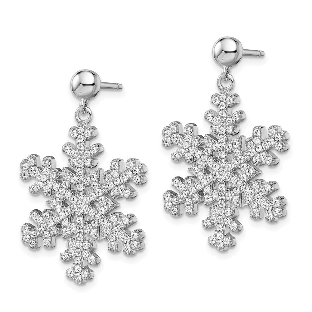 Brilliant Embers Sterling Silver Rhodium-plated 242 Stone Micro Pav¬Ç CZ Snowflake Dangle Post Earrings