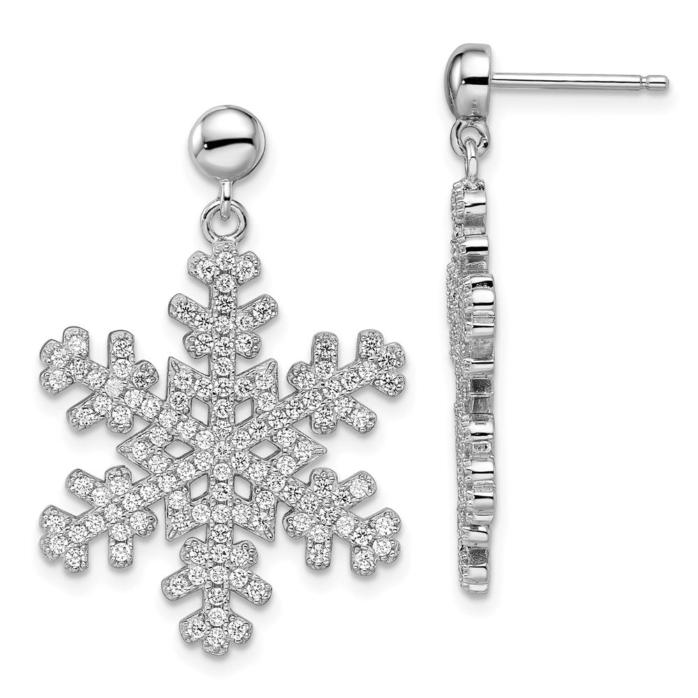 Brilliant Embers Sterling Silver Rhodium-plated 242 Stone Micro Pav¬Ç CZ Snowflake Dangle Post Earrings