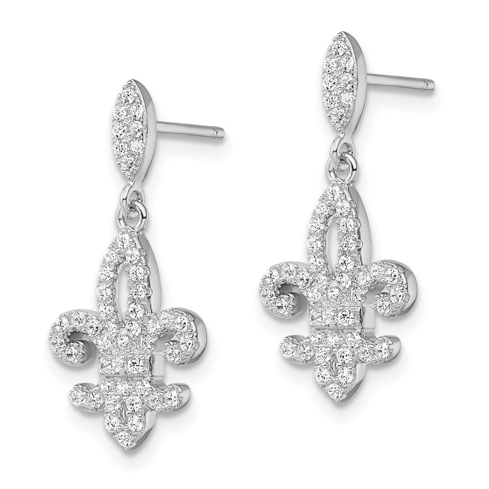 Brilliant Embers Sterling Silver Rhodium-plated 940 Stone Micro PavÂ CZ Fleur De Lis Post Dangle Earrings