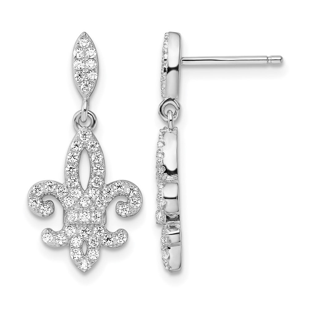 Brilliant Embers Sterling Silver Rhodium-plated 940 Stone Micro PavÂ CZ Fleur De Lis Post Dangle Earrings