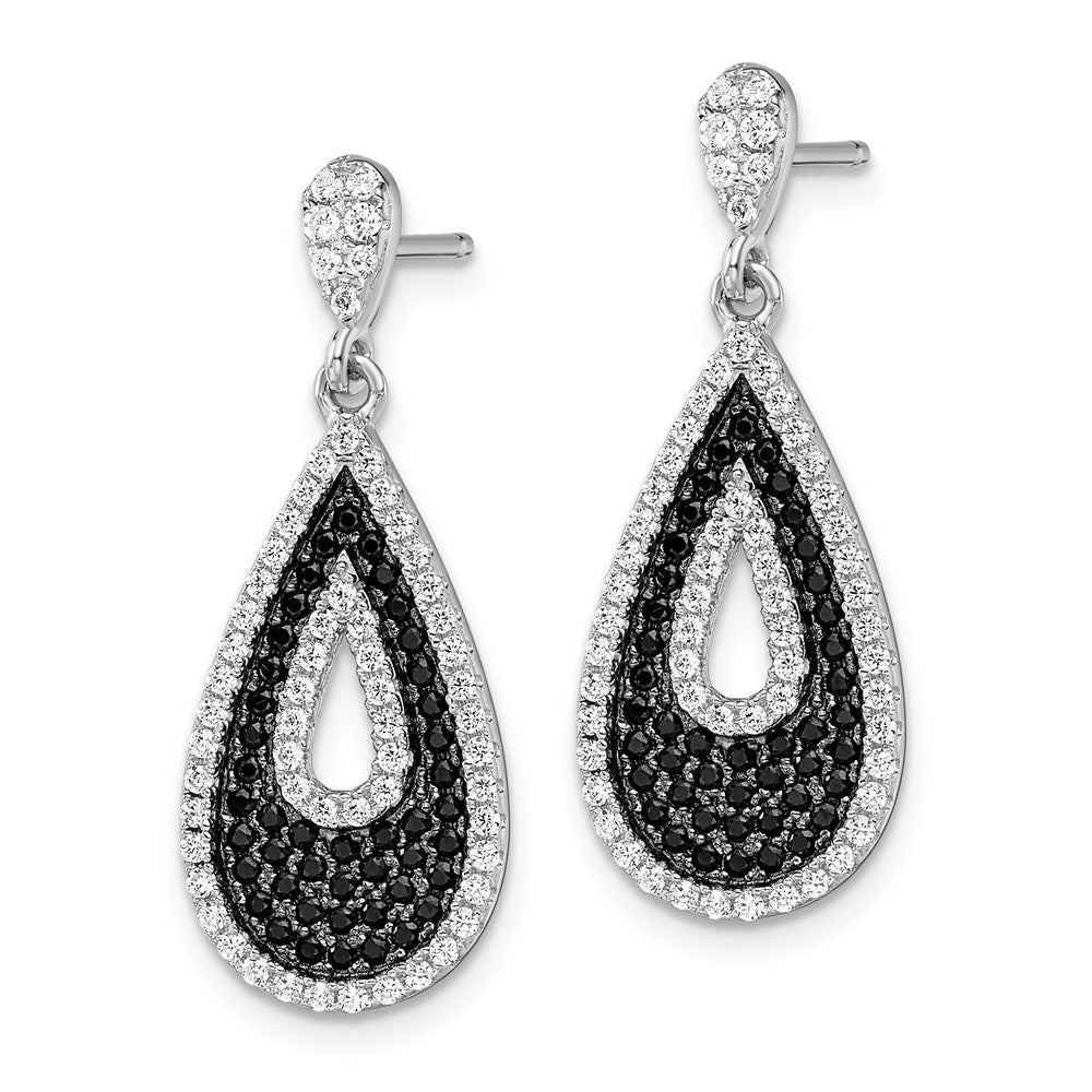 Brilliant Embers Sterling Silver Rhodium-plated 212 Micro PavÂ Black and White CZ Teardrop Dangle Post Earrings