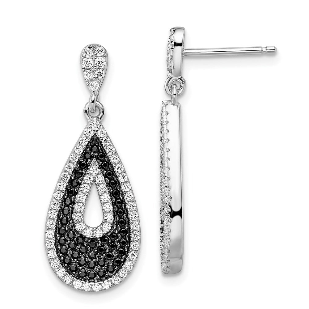 Brilliant Embers Sterling Silver Rhodium-plated 212 Micro PavÂ Black and White CZ Teardrop Dangle Post Earrings
