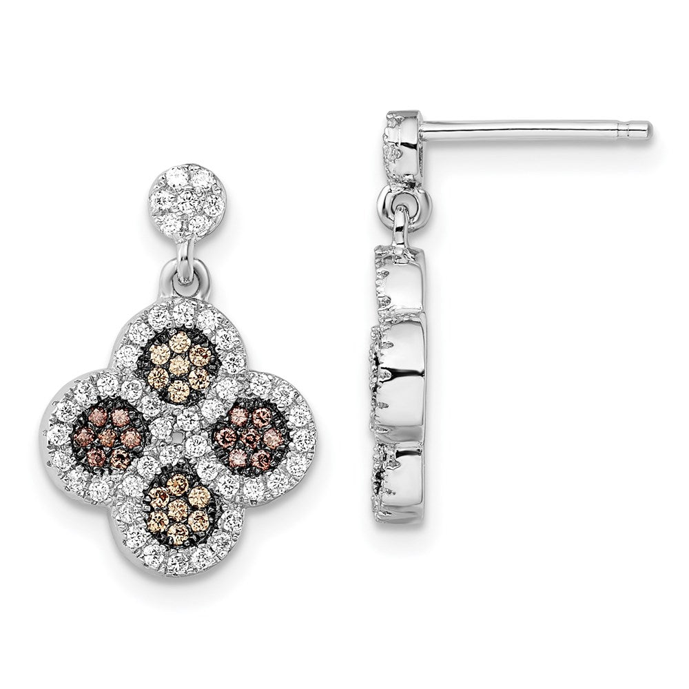 Brilliant Embers Sterling Silver Rhodium-plated 150 Stone Micro Pav√á Champagne and White CZ Flower Dangle Post Earrings