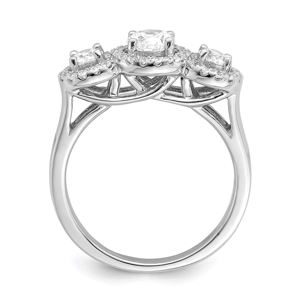 Brilliant Embers Sterling Silver Rhodium-plated 42 Stone Halo Micro Pav CZ 3 Stone Ring