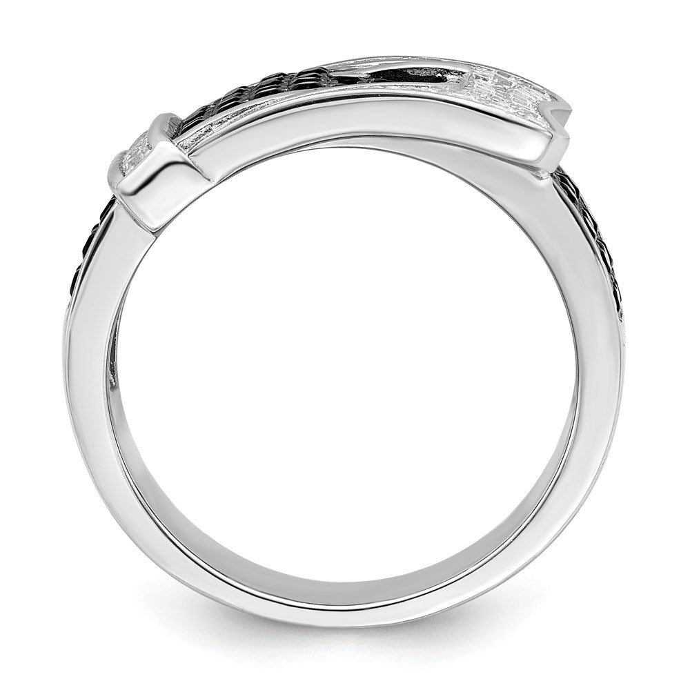 Brilliant Embers Sterling Silver Rhodium-plated 109 Stone Micro PavÂ Black and White CZ Buckle Ring