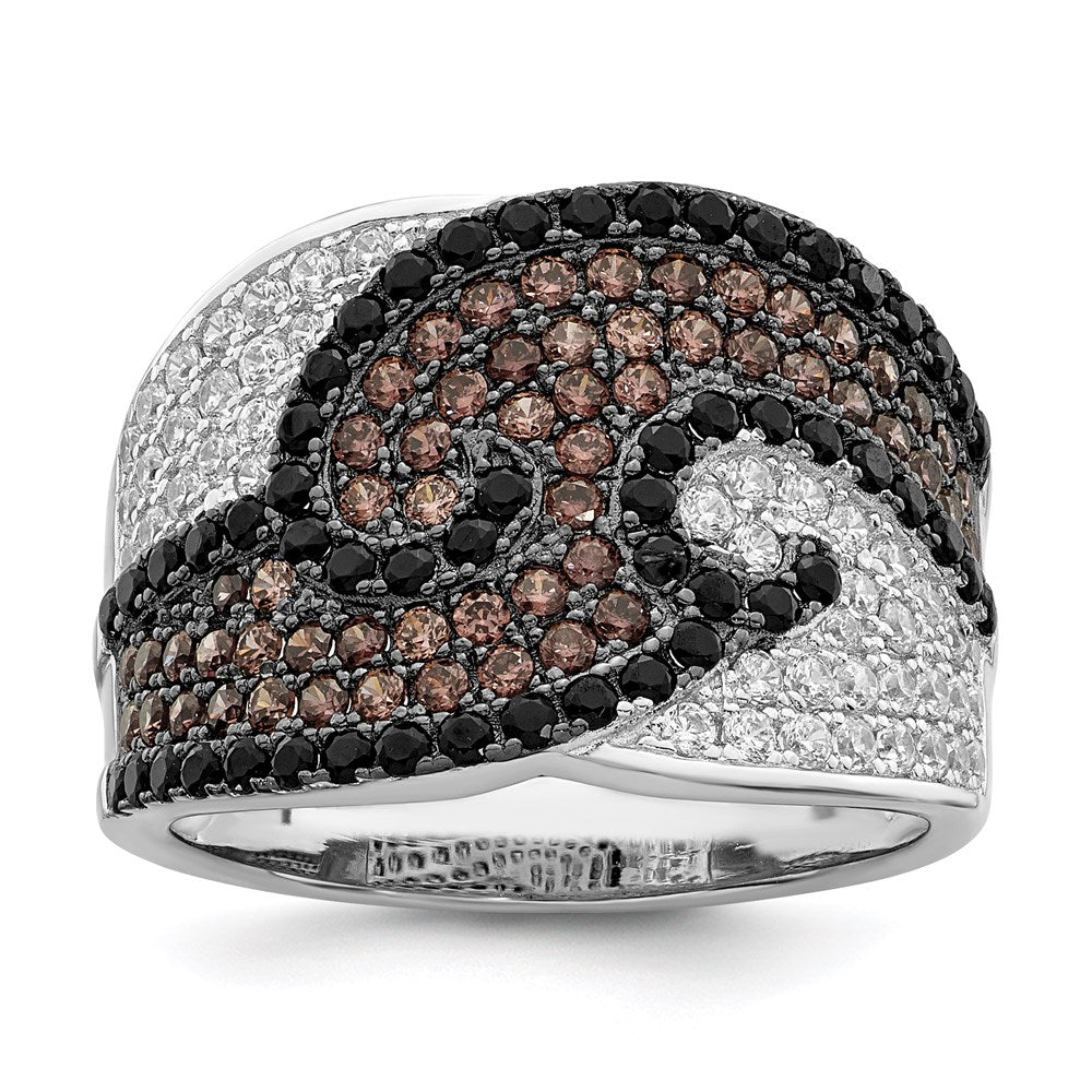 Brilliant Embers Sterling Silver Rhodium-plated 158 Stone Micro Pav√á Black Champagne and White CZ Ring