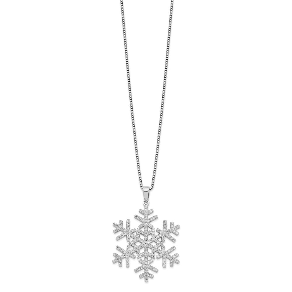 Brilliant Embers Sterling Silver Rhodium-plated 205 Stone Micro Pav CZ Snowflake Necklace with 2 Inch Extender