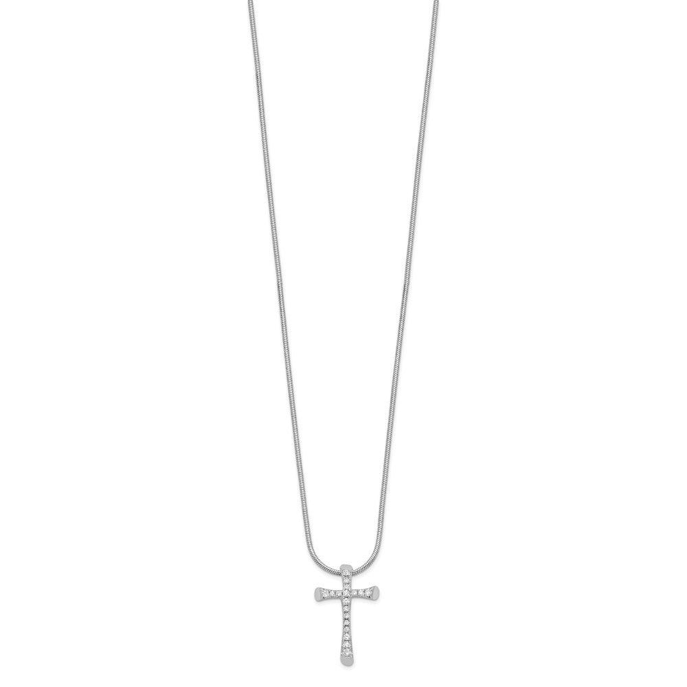 Brilliant Embers Sterling Silver Rhodium-plated 18 Stone Micro PavÇ CZ Cross Necklace with 2 Inch Extender