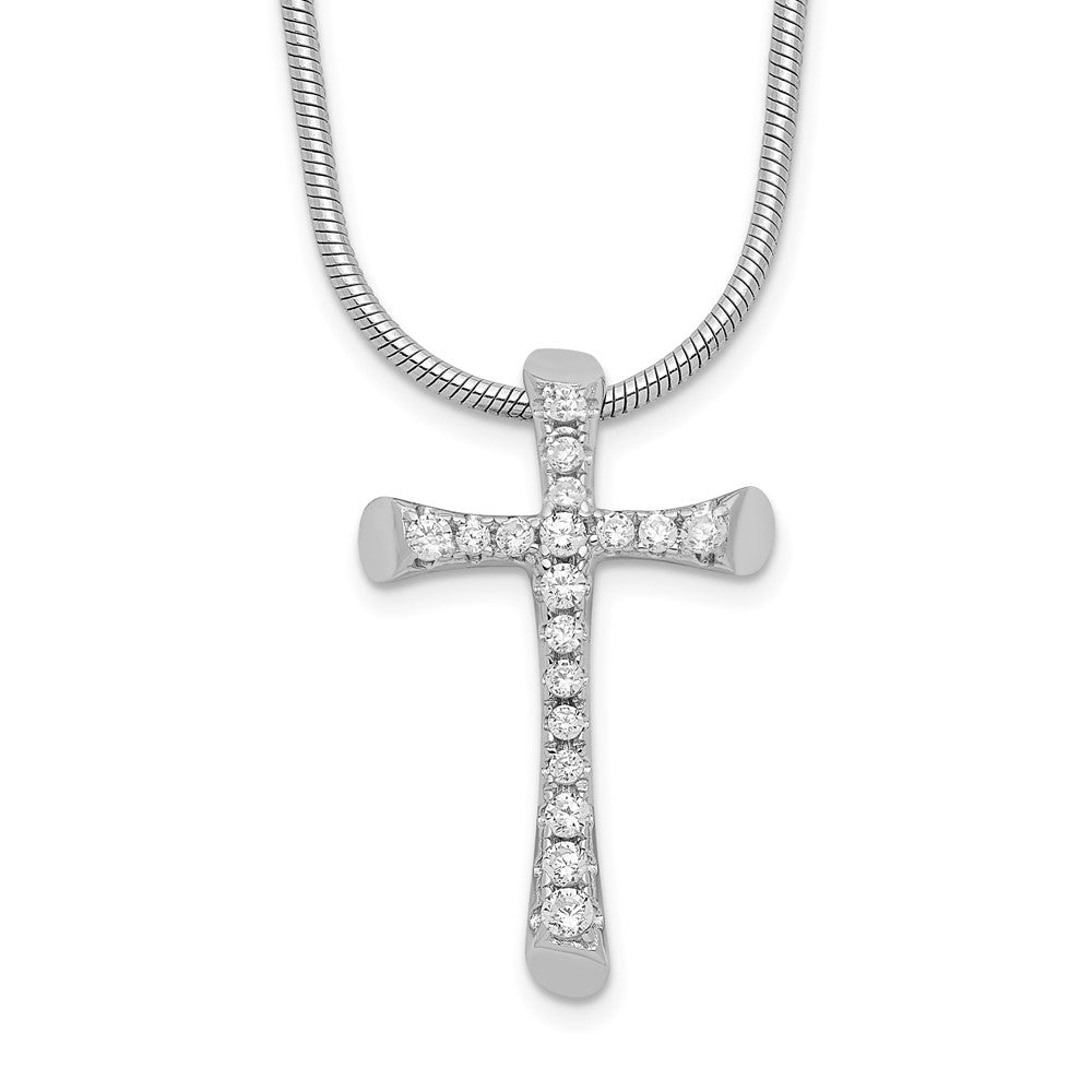 Brilliant Embers Sterling Silver Rhodium-plated 18 Stone Micro PavÇ CZ Cross Necklace with 2 Inch Extender