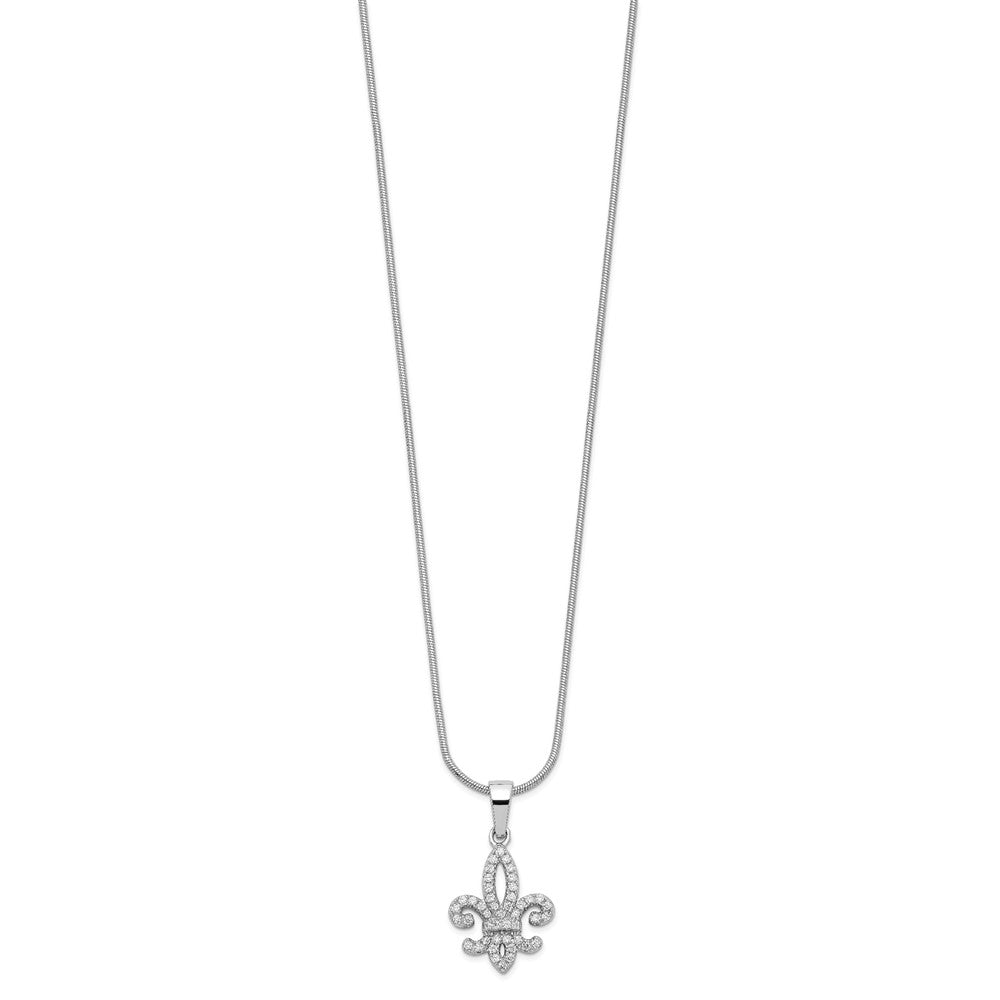 Brilliant Embers Sterling Silver Rhodium-plated 45 Stone Micro Pav CZ Fleur De Lis Necklace with 2 Inch Extender
