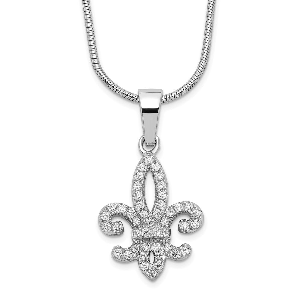 Brilliant Embers Sterling Silver Rhodium-plated 45 Stone Micro PavÇ CZ Fleur De Lis Necklace with 2 Inch Extender