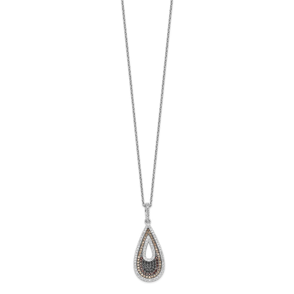 Brilliant Embers Sterling Silver Rhodium-plated 154 Stone Micro PavÂ Black and White CZ Teardrop Necklace with 2 Inch Extender