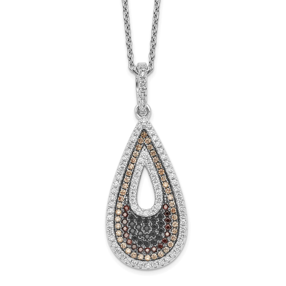 Brilliant Embers Sterling Silver Rhodium-plated 154 Stone Micro PavÂ Black and White CZ Teardrop Necklace with 2 Inch Extender