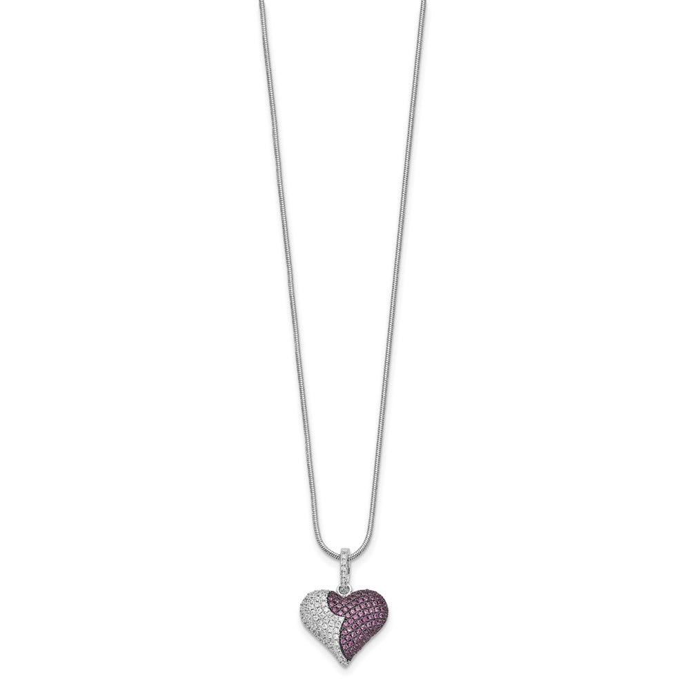 Brilliant Embers Sterling Silver Rhodium-Plated 150 Stone Red and White CZ Heart Necklace with 2 Inch Extender