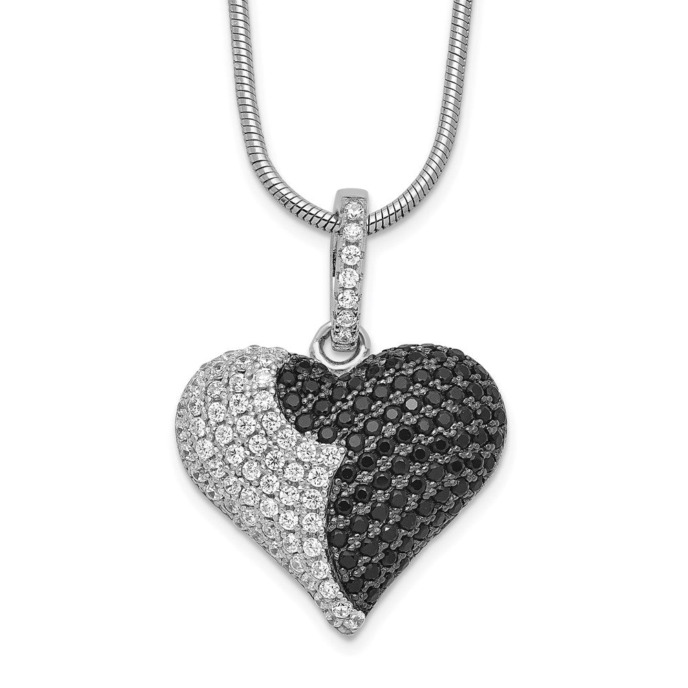 Brilliant Embers Sterling Silver Rhodium-plated 150 Stone Micro PavÇ Black and White CZ Heart Necklace with 2 Inch Extender