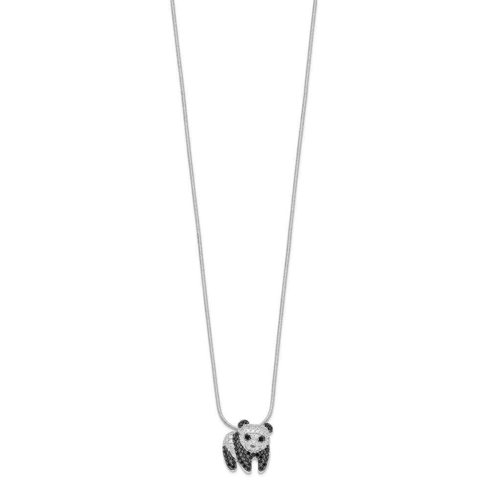 Brilliant Embers Sterling Silver Rhodium-plated 84 Stone Micro PavÂ Black and White CZ Panda Necklace with 2 Inch Extender