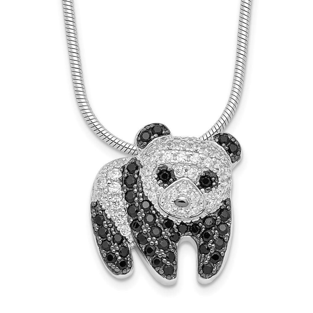 Brilliant Embers Sterling Silver Rhodium-plated 84 Stone Micro PavÇ Black and White CZ Panda Necklace with 2 Inch Extender