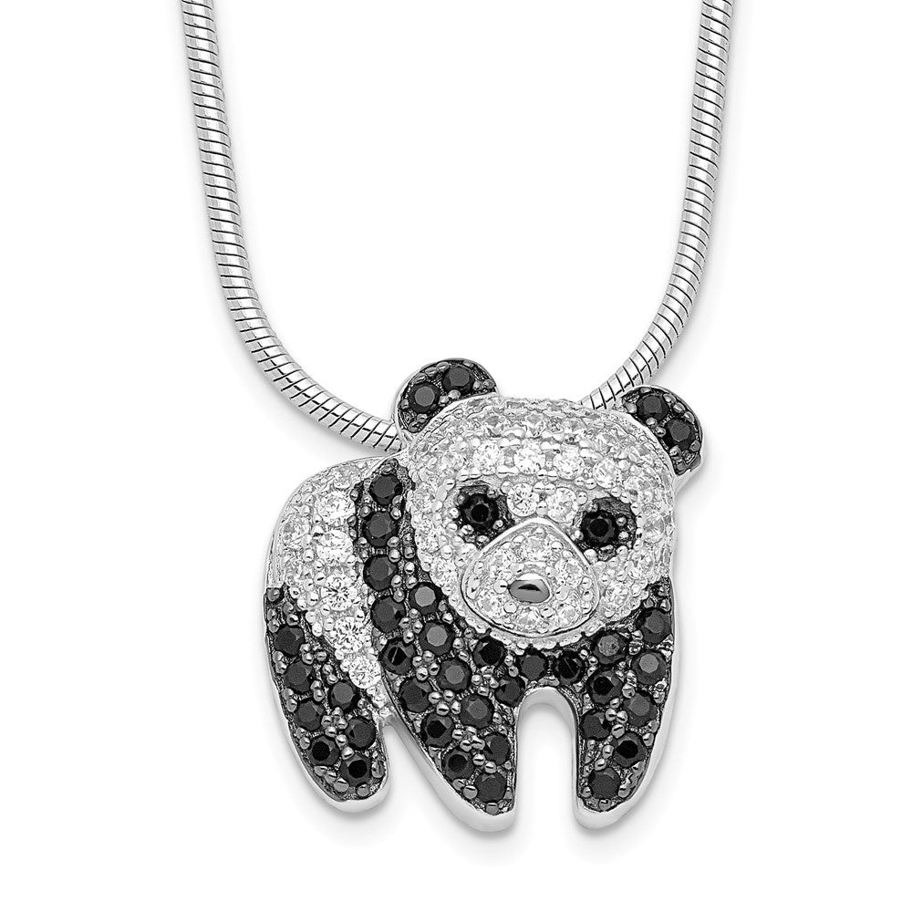Brilliant Embers Sterling Silver Rhodium-plated 84 Stone Micro PavÂ Black and White CZ Panda Necklace with 2 Inch Extender