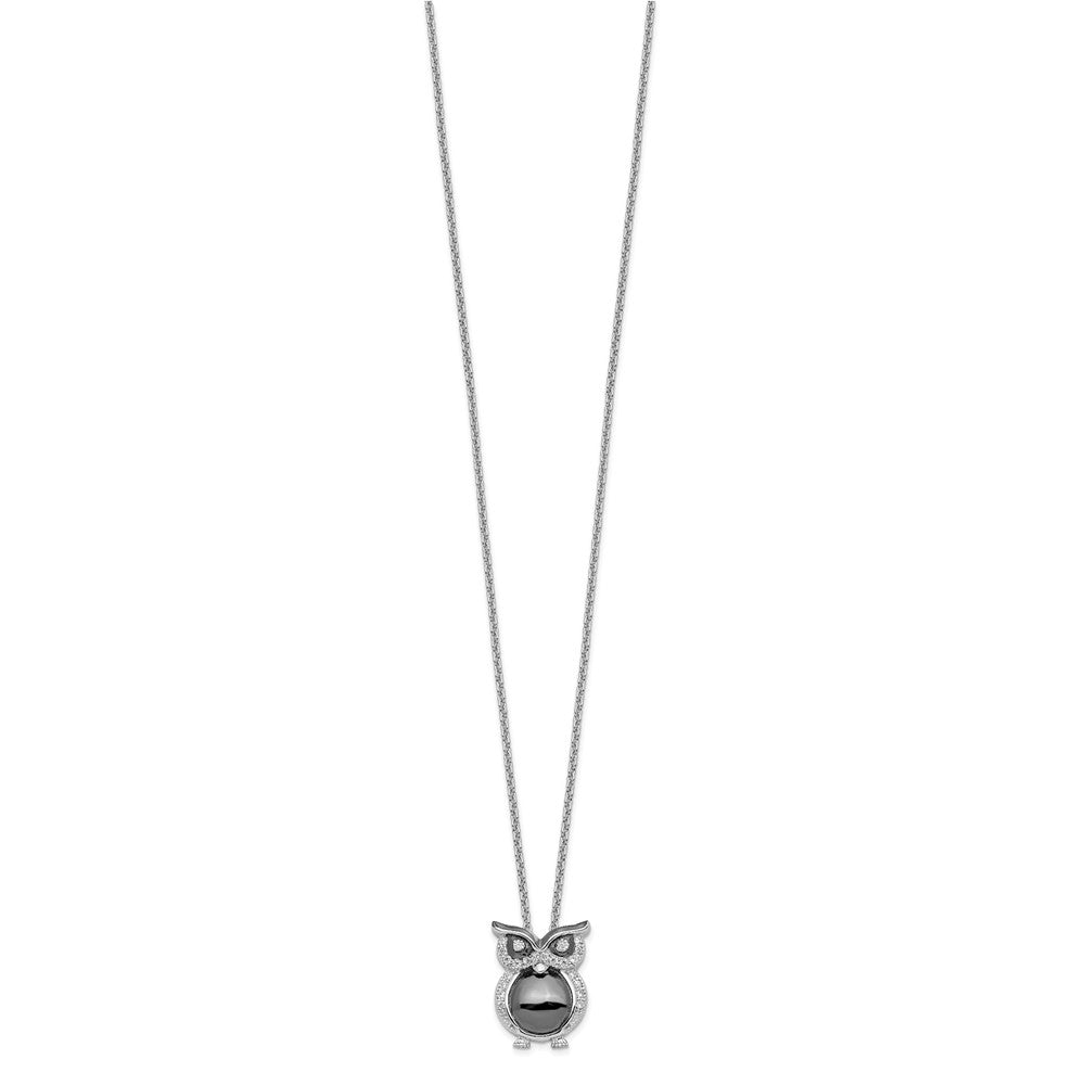 Brilliant Embers Sterling Silver Rhodium-plated 22 Stone Micro PavÂ CZ Owl Necklace with 2 Inch Extender