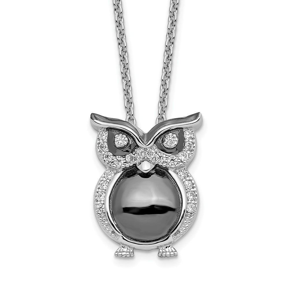 Brilliant Embers Sterling Silver Rhodium-plated 22 Stone Micro PavÂ CZ Owl Necklace with 2 Inch Extender