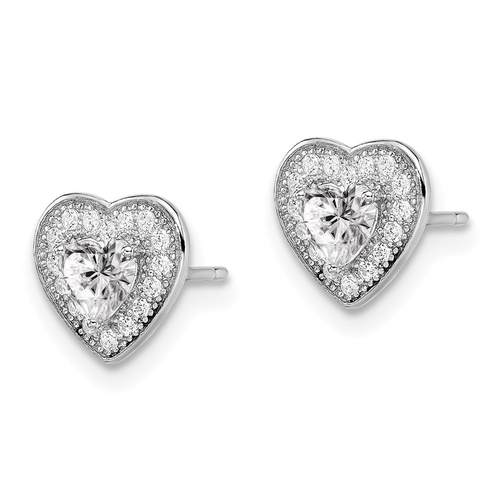 Brilliant Embers Sterling Silver Rhodium-plated 32 Stone Micro Pav√á CZ Heart Post Earrings