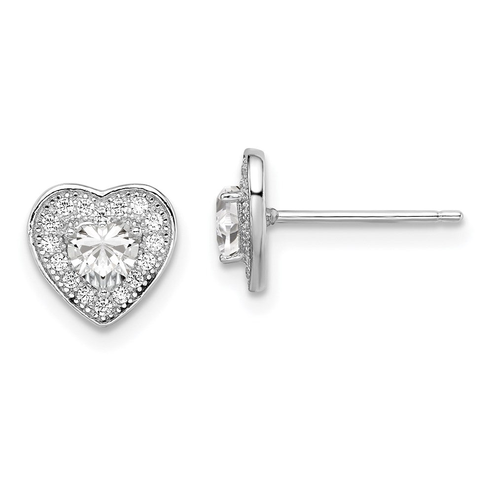 Brilliant Embers Sterling Silver Rhodium-plated 32 Stone Micro Pav CZ Heart Post Earrings
