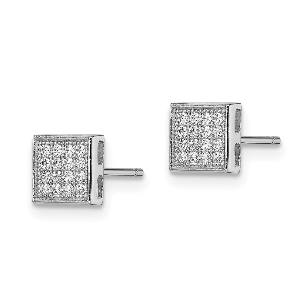 Brilliant Embers Sterling Silver Rhodium-plated 32 Stone Micro Pav CZ Square Post Earrings