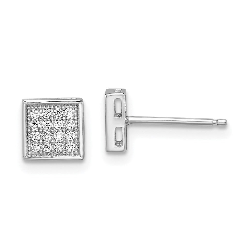 Brilliant Embers Sterling Silver Rhodium-plated 32 Stone Micro Pav CZ Square Post Earrings