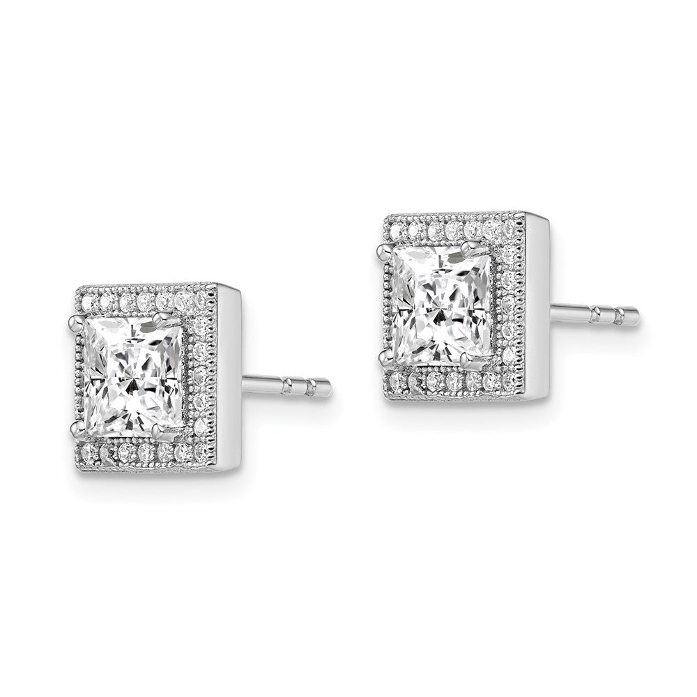 Brilliant Embers Sterling Silver Rhodium-plated 50 Stone Halo Micro PavÇ CZ Square Post Earrings