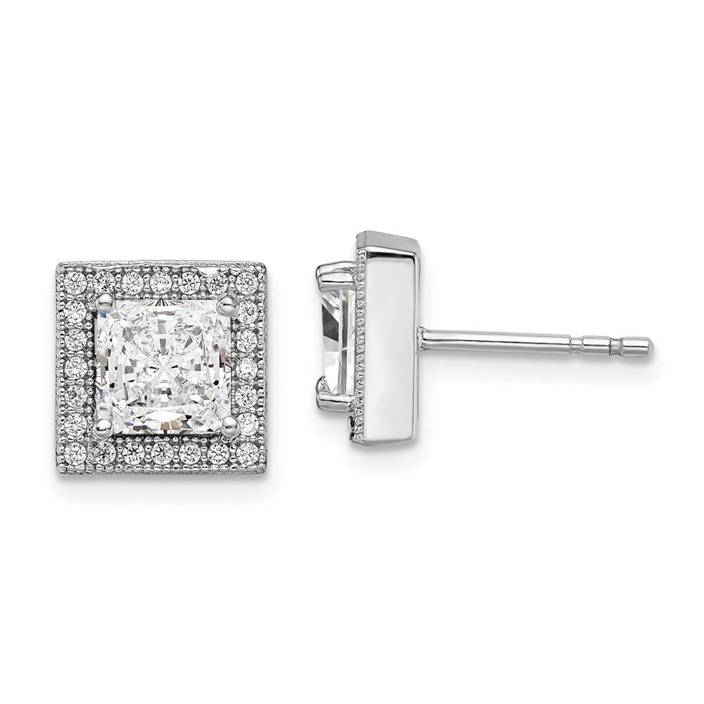 Brilliant Embers Sterling Silver Rhodium-plated 50 Stone Halo Micro PavÇ CZ Square Post Earrings