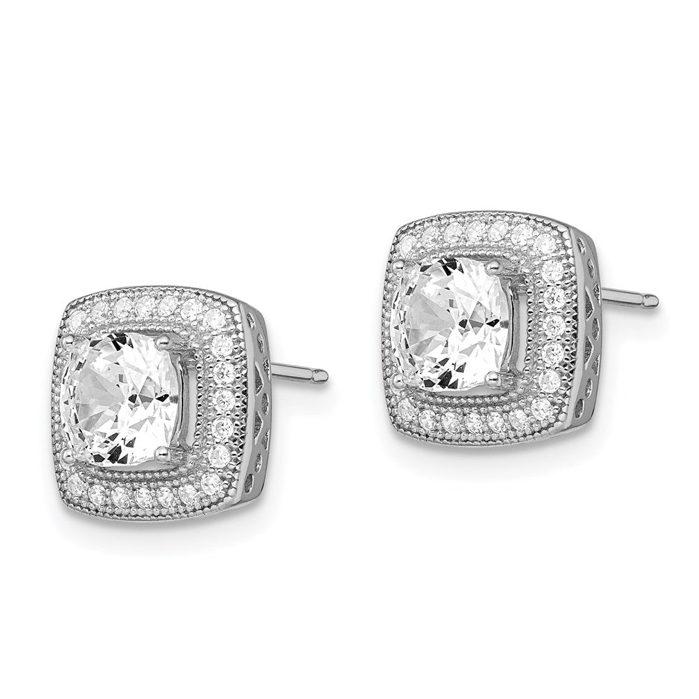 Brilliant Embers Sterling Silver Rhodium-plated 50 Stone Halo Micro PavÂ CZ Post Earrings