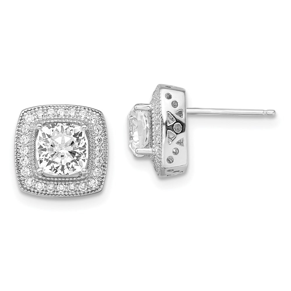 Brilliant Embers Sterling Silver Rhodium-plated 50 Stone Halo Micro PavÂ CZ Post Earrings