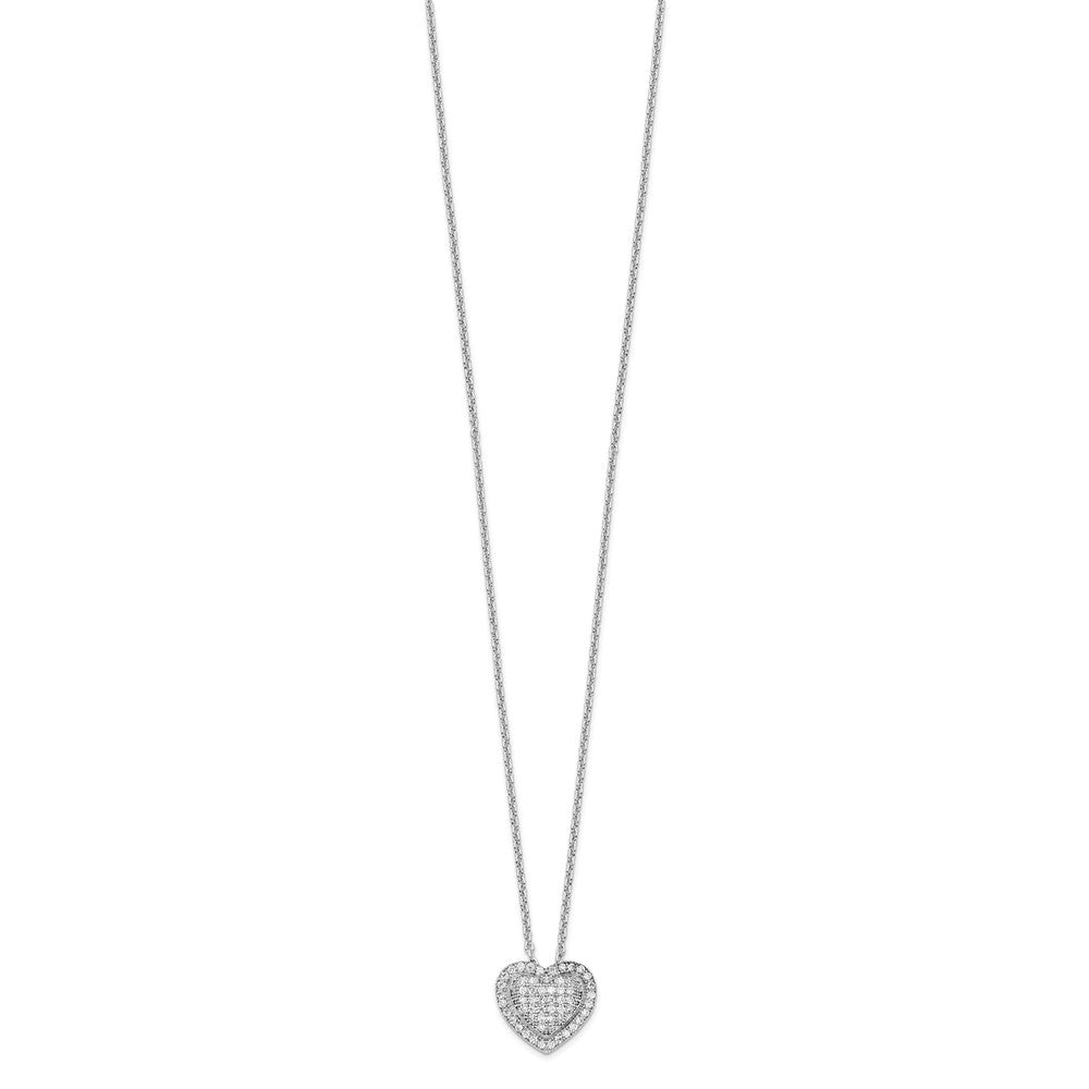 Brilliant Embers Sterling Silver Rhodium-plated 56 Stone Micro Pav√á CZ Heart Necklace with 2 Inch Extender