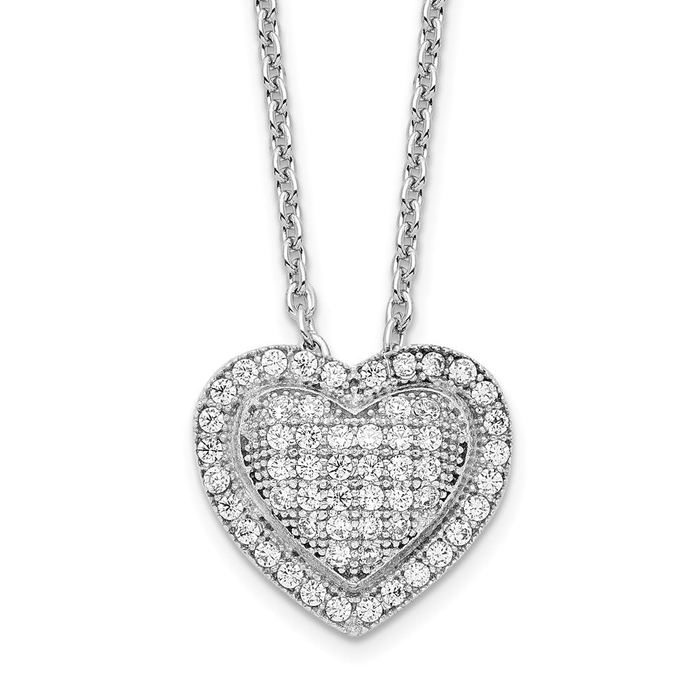 Brilliant Embers Sterling Silver Rhodium-plated 56 Stone Micro Pav CZ Heart Necklace with 2 Inch Extender