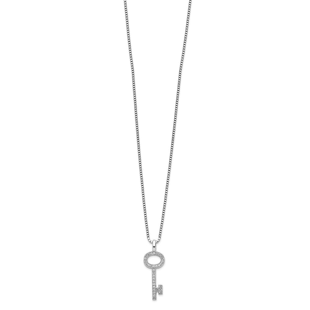Brilliant Embers Sterling Silver Rhodium-plated 33 Stone Micro Pav CZ Key Necklace with 2 Inch Extender