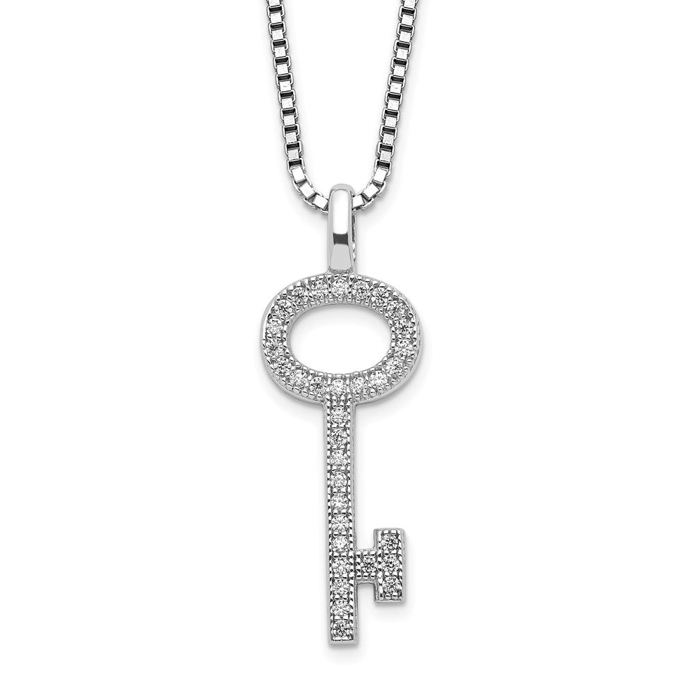Brilliant Embers Sterling Silver Rhodium-plated 33 Stone Micro Pav CZ Key Necklace with 2 Inch Extender