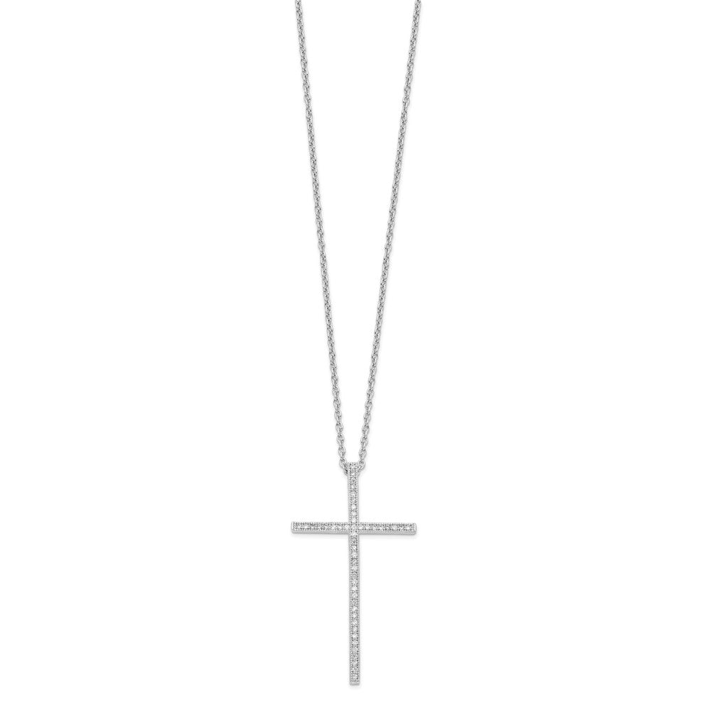 Brilliant Embers Sterling Silver Rhodium-plated 48 Stone Micro PavÇ CZ Cross Necklace with 2 Inch Extender