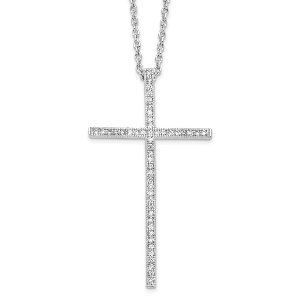 Brilliant Embers Sterling Silver Rhodium-plated 48 Stone Micro Pav CZ Cross Necklace with 2 Inch Extender