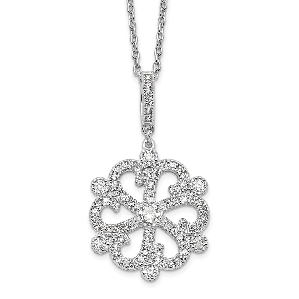 Brilliant Embers Sterling Silver Rhodium-plated 85 Stone CZ Filigree Snowflake Necklace with 2 Inch Extender