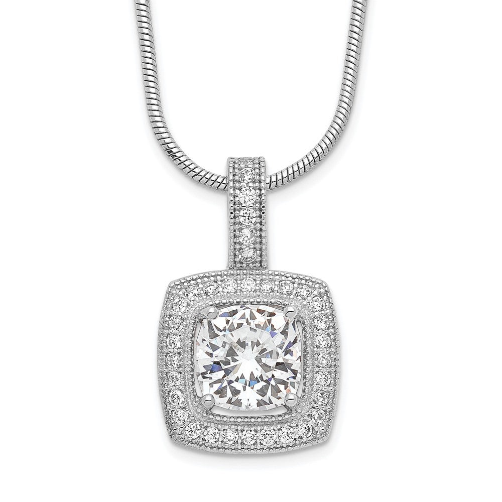 Brilliant Embers Sterling Silver Rhodium-plated 35 Stone Micro PavÂ CZ Necklace with 2 Inch Extender