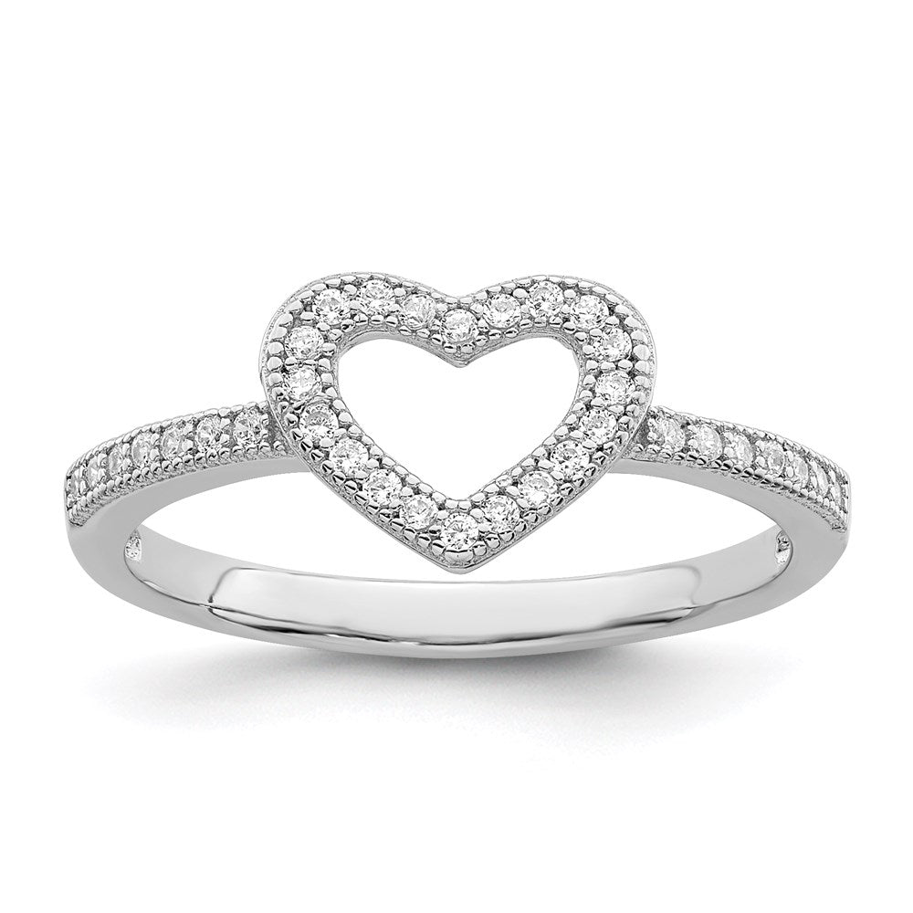Brilliant Embers Sterling Silver Rhodium-plated 34 Stone Micro Pav CZ Heart Ring