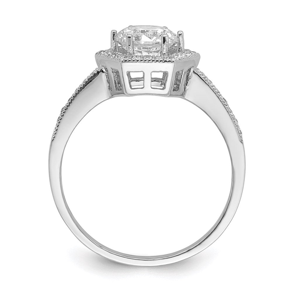 Brilliant Embers Sterling Silver Rhodium-plated 39 Stone Hexagon Halo Micro Pav√á CZ Ring