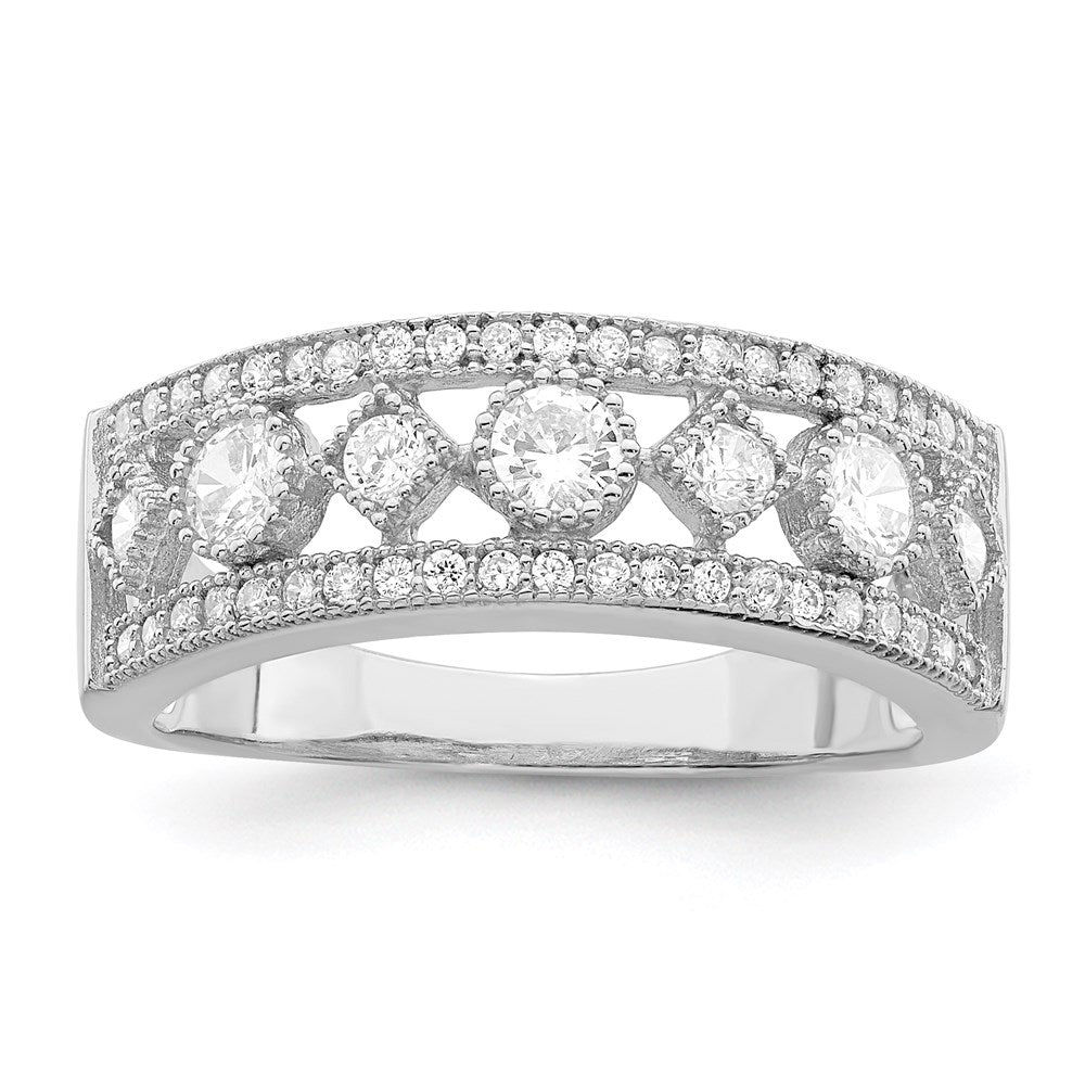 Brilliant Embers Sterling Silver Rhodium-plated 45 Stone Micro Pav CZ Ring