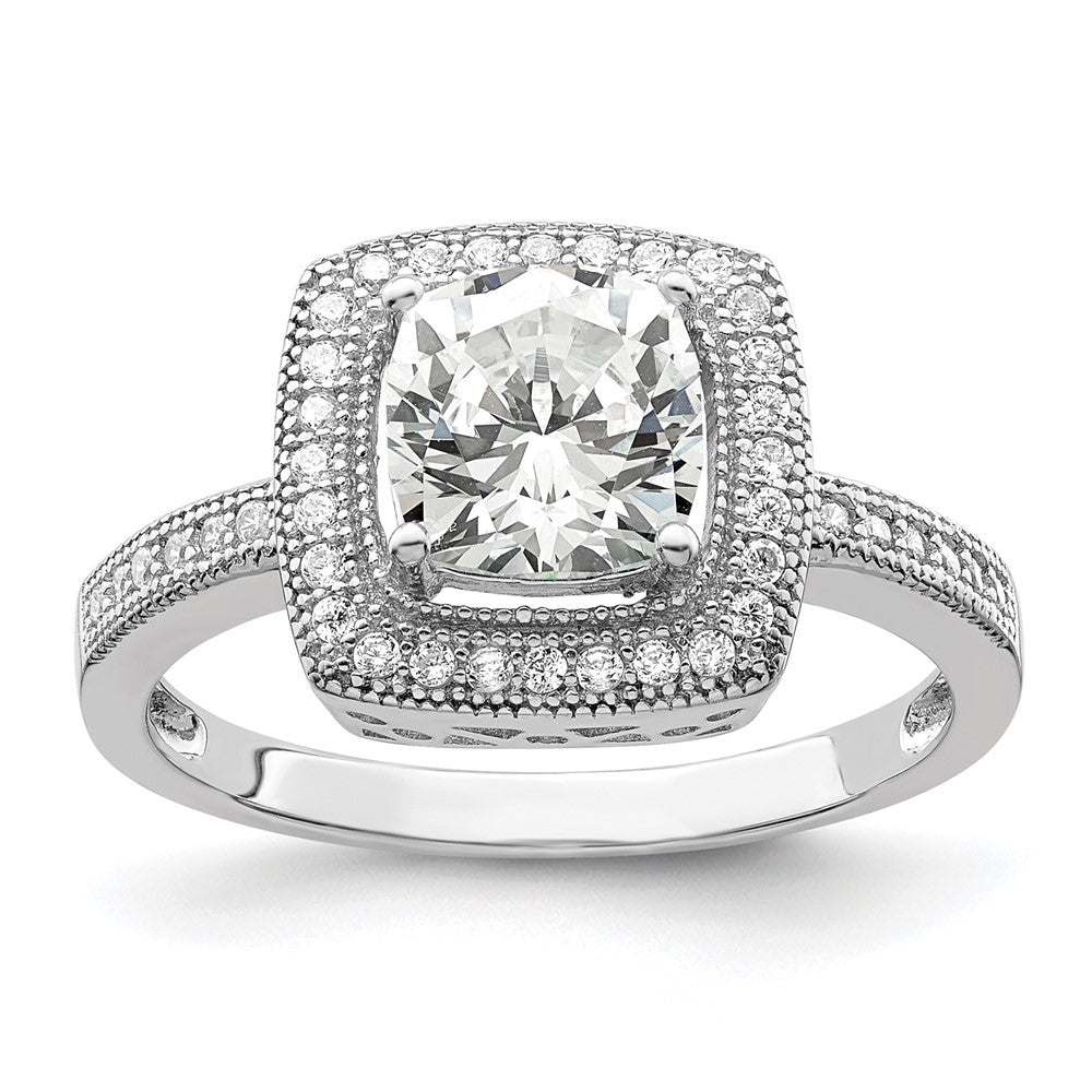 Brilliant Embers Sterling Silver Rhodium-plated 41 Stone Halo Micro PavÂ CZ Ring